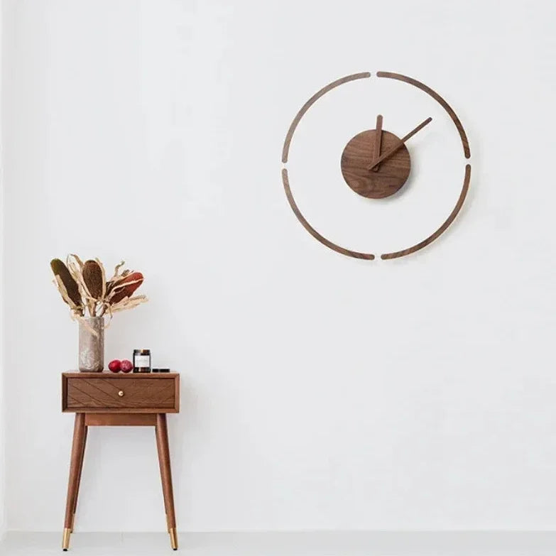 Relógio de Parede Quartz em Vidro e Nogueira Silencioso Lenogue