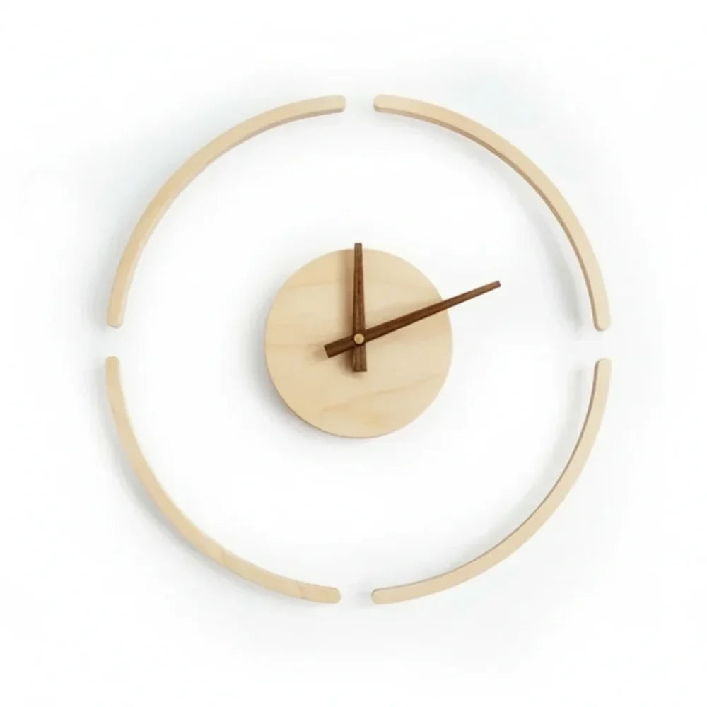 Relógio de Parede Quartz em Vidro e Nogueira Silencioso Lenogue Madeira Clara