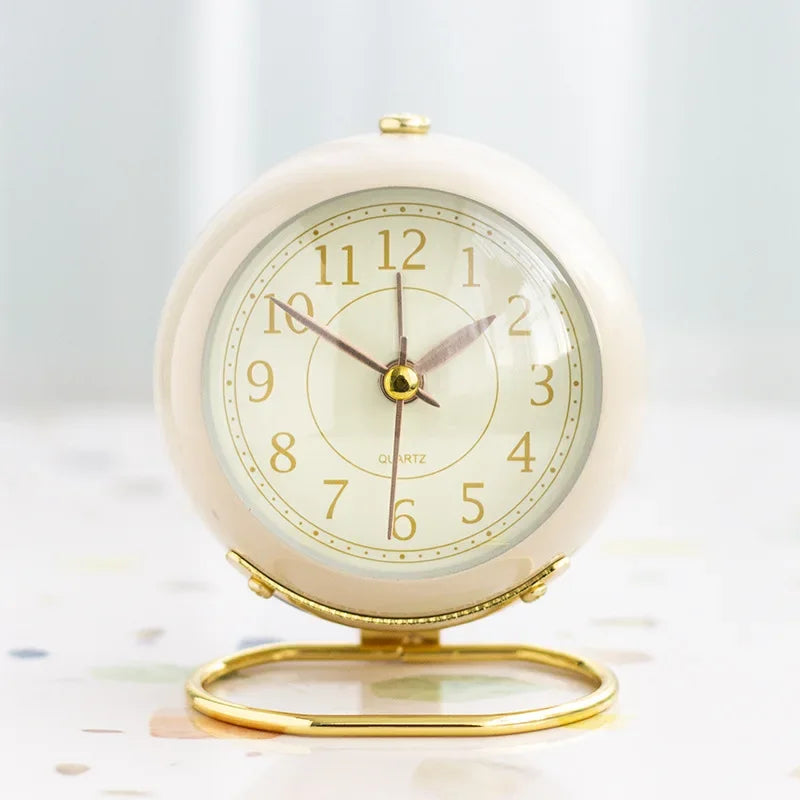 Relógio Despertador Metal Redondo Silencioso com Luz para Mesa Lenogue Branco