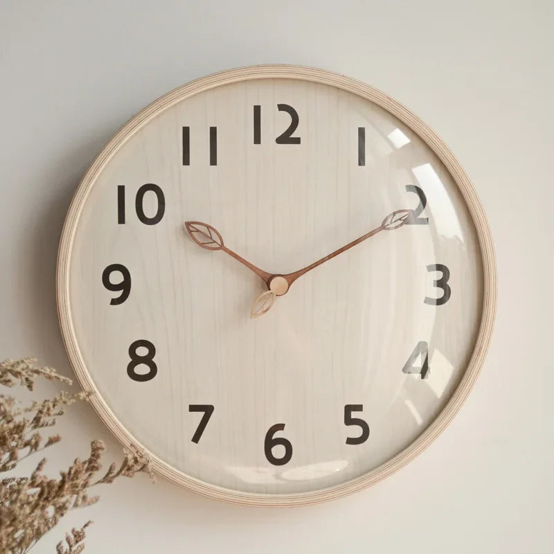 Relógio Nórdico em Madeira Ultra Silencioso Lenogue Bege / 30 Cm