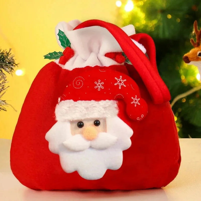 Sacola de Flanela com Cordão para Presentes Natal Lenogue