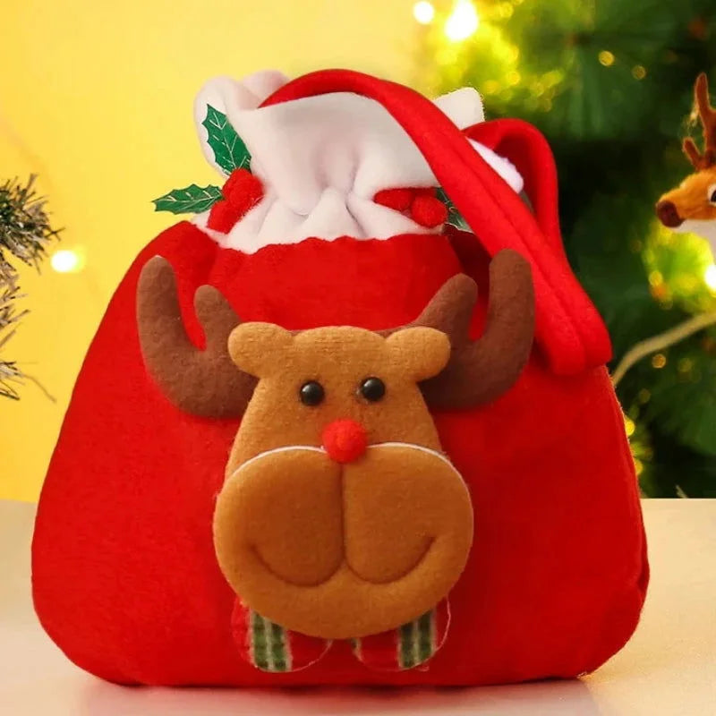 Sacola de Flanela com Cordão para Presentes Natal Lenogue Alce / 4 Unidades