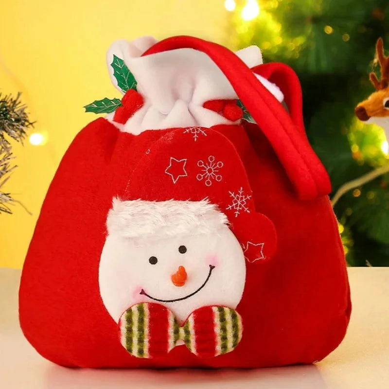 Sacola de Flanela com Cordão para Presentes Natal Lenogue Boneco Neve / 4 Unidades