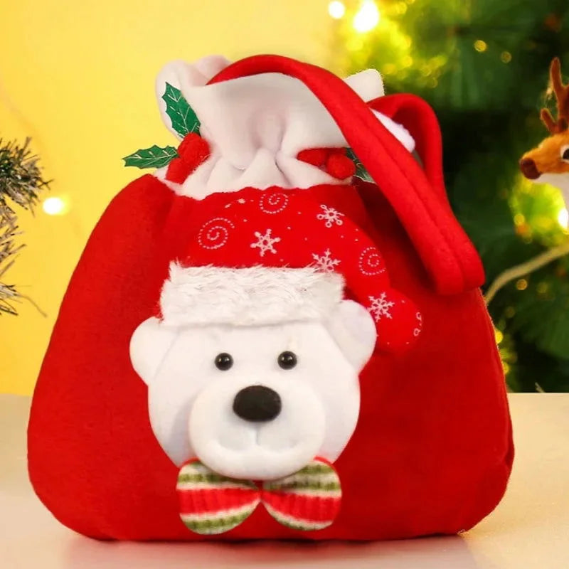 Sacola de Flanela com Cordão para Presentes Natal Lenogue Urso / 4 Unidades