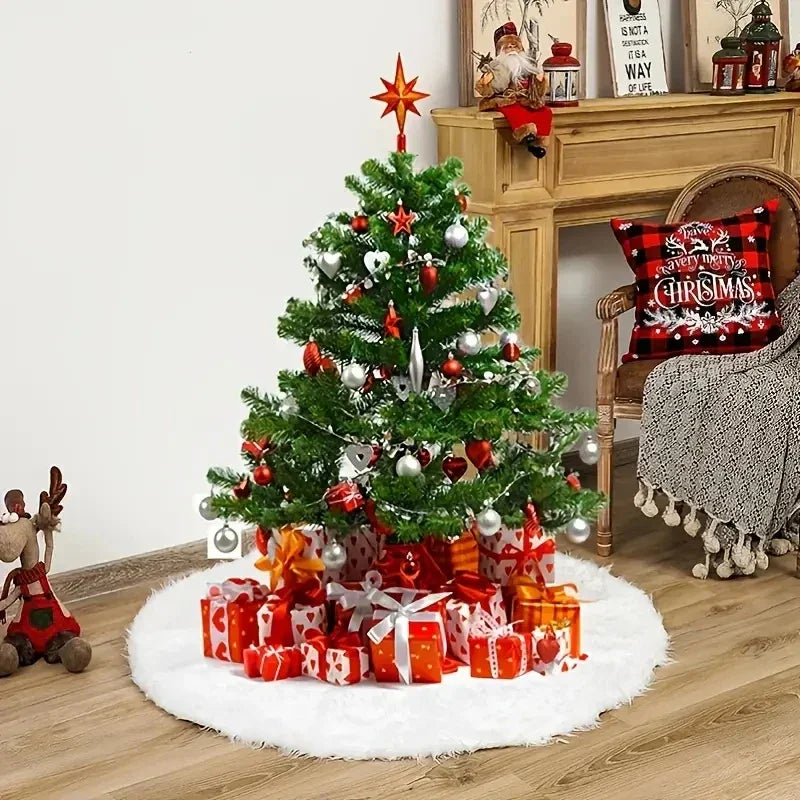 Saia para árvore de Natal Plush Redonda Branco Neve Lenogue