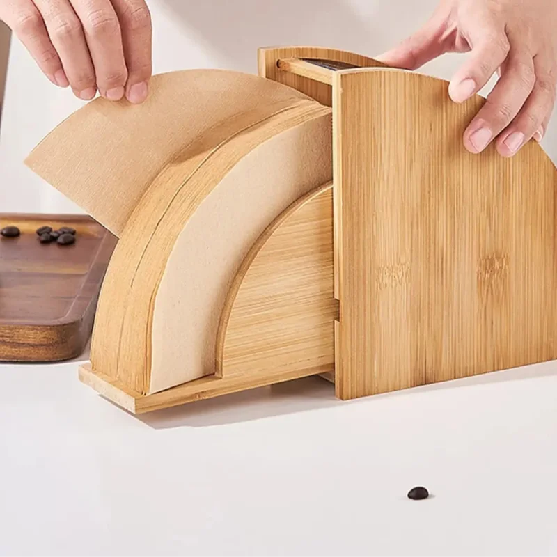 Suporte de Filtro Café em Bambu para Organização Cozinha Lenogue 16.7 x 15.7 Cm