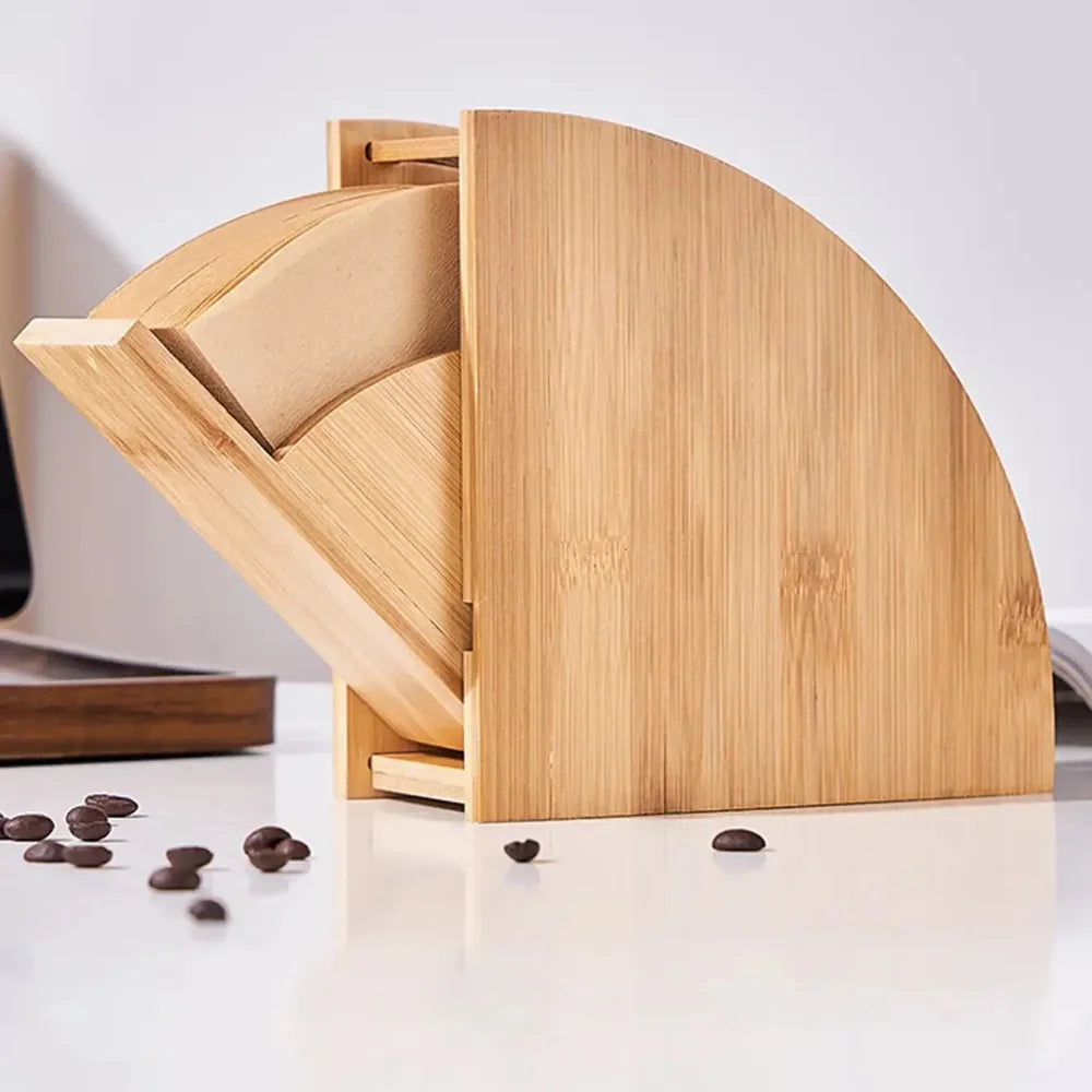 Suporte de Filtro Café em Bambu para Organização Cozinha Lenogue 16.7 x 15.7 Cm