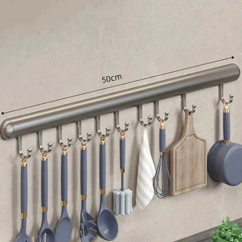 Suporte de Parede para Organização Utensílios Cozinha Lenogue Cinza - 50 Cm / Alumínio