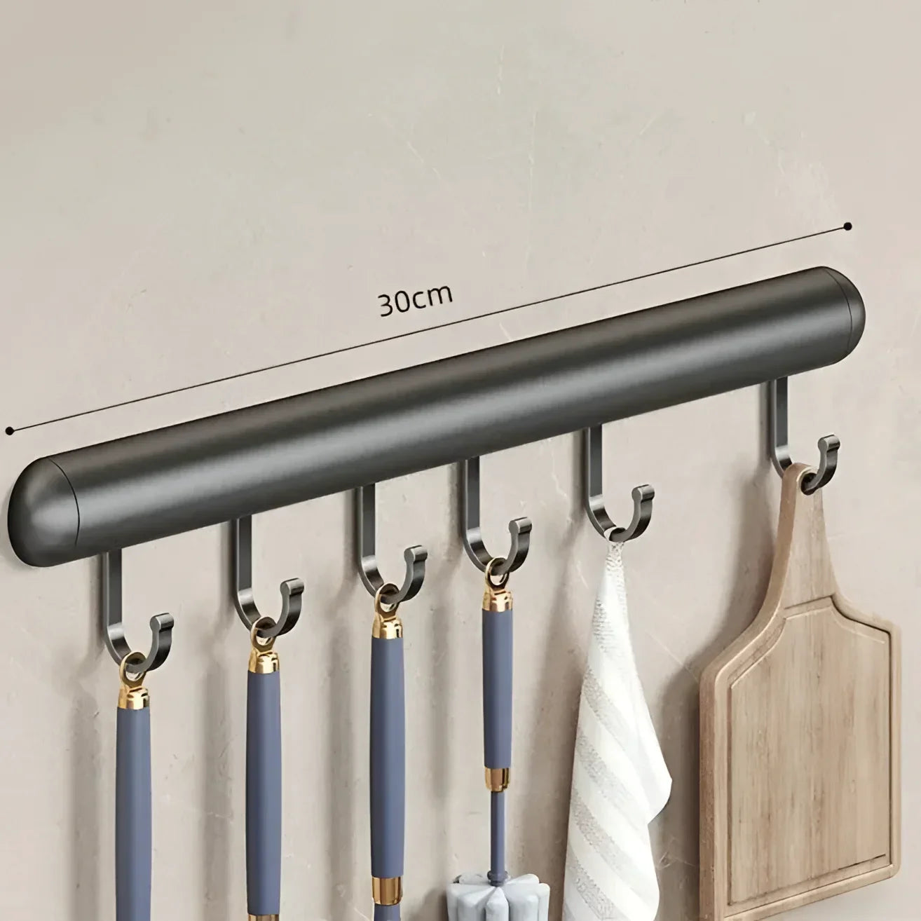 Suporte de Parede para Organização Utensílios Cozinha Lenogue Preto - 30 Cm / Alumínio