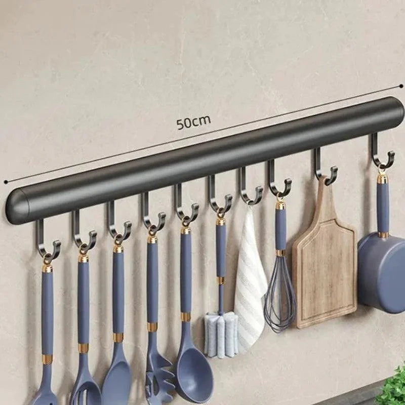 Suporte de Parede para Organização Utensílios Cozinha Lenogue Preto - 50 Cm / Alumínio