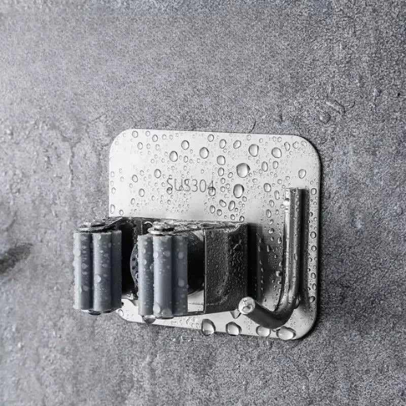 Suporte de Vassoura Adesivo Parede em Aço Inox com Gancho Lenogue Prata / 1 Unidade