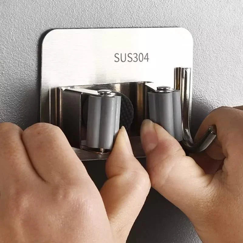 Suporte de Vassoura Adesivo Parede em Aço Inox com Gancho Lenogue