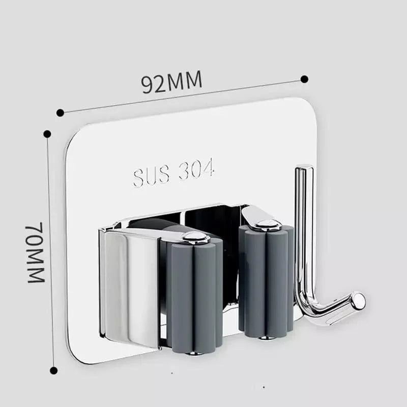 Suporte de Vassoura Adesivo Parede em Aço Inox com Gancho Lenogue