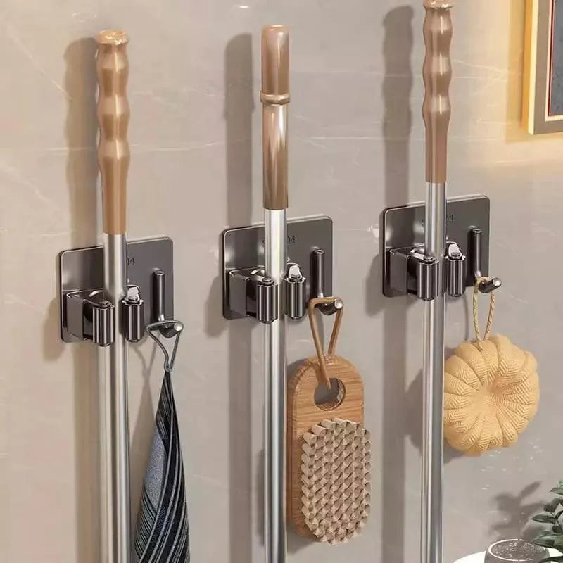 Suporte de Vassoura Adesivo Parede em Aço Inox com Gancho Lenogue