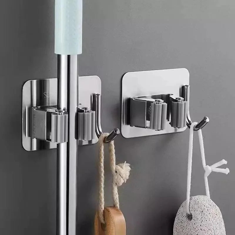 Suporte de Vassoura Adesivo Parede em Aço Inox com Gancho Lenogue
