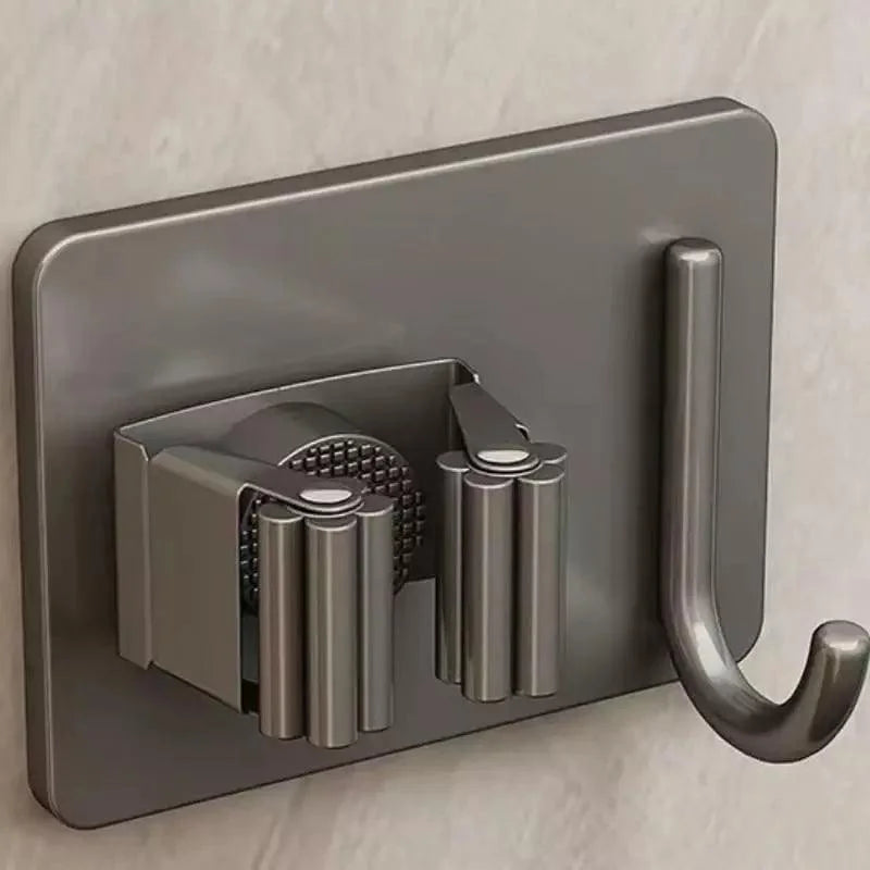 Suporte de Vassoura Adesivo Parede em Aço Inox com Gancho Lenogue Cinza / 1 Unidade