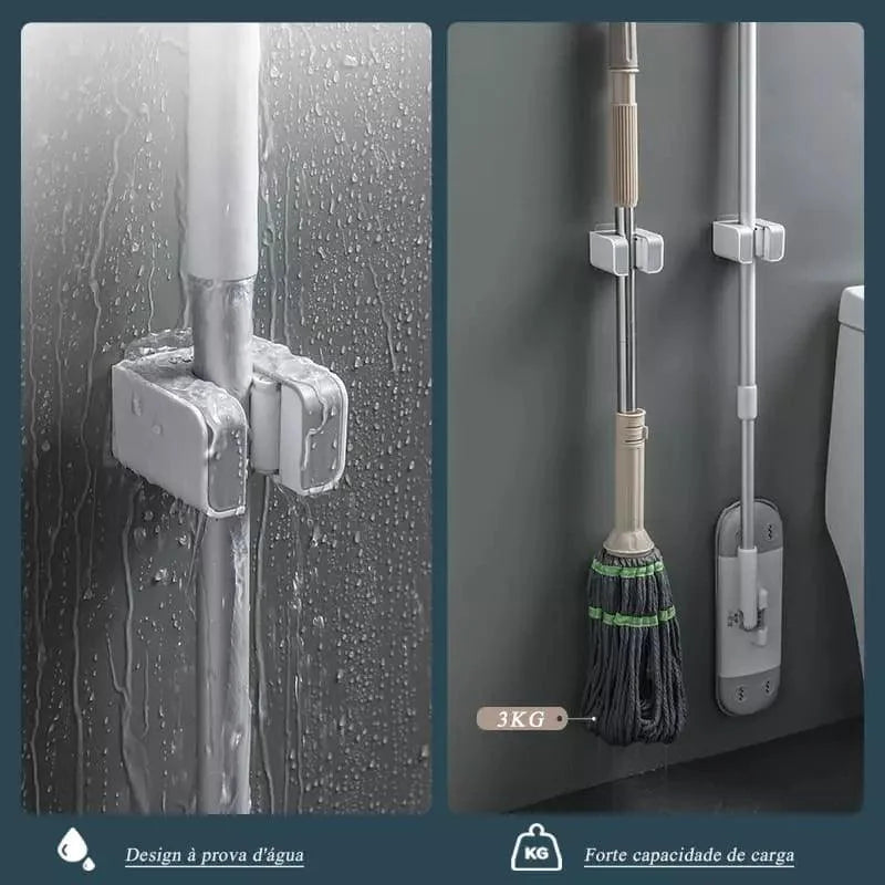 Suporte de Vassoura e Rodo com Adesivo Parede Ajustável Lenogue