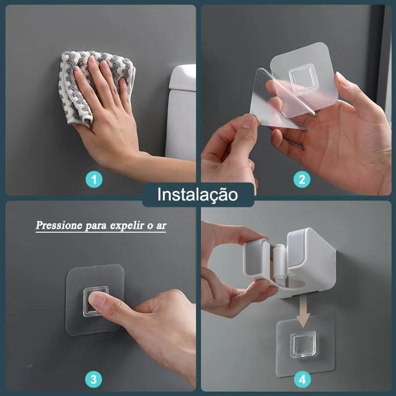 Suporte de Vassoura e Rodo com Adesivo Parede Ajustável Lenogue