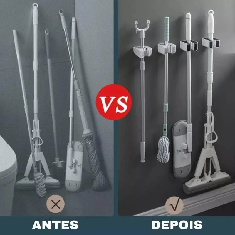 Suporte de Vassoura e Rodo com Adesivo Parede Ajustável Lenogue