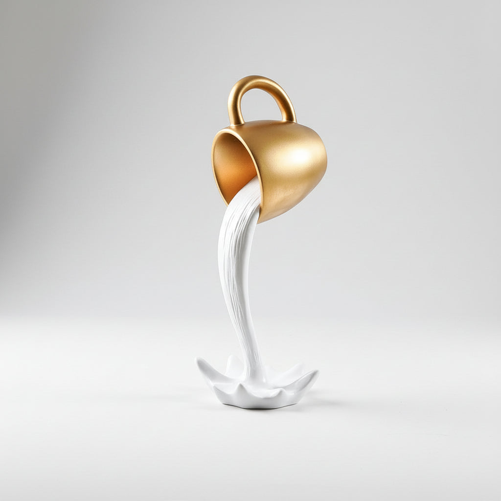 Suporte Decorativo Xícara Maison Design Tridimensional Lenogue Dourado e Branco