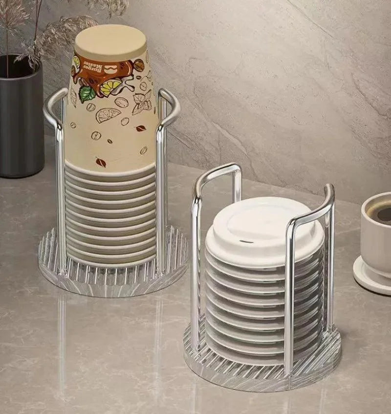 Suporte Organizador de Copos Descartáveis em Aço Inox e Acrílico Lenogue