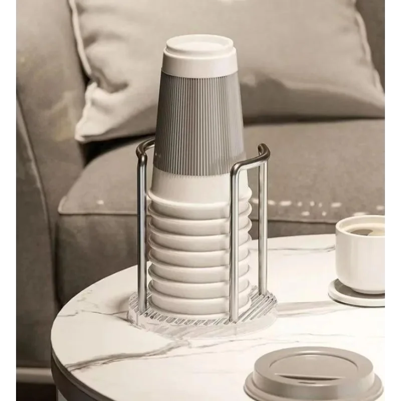 Suporte Organizador de Copos Descartáveis em Aço Inox e Acrílico Lenogue Prata / 1 Unidade