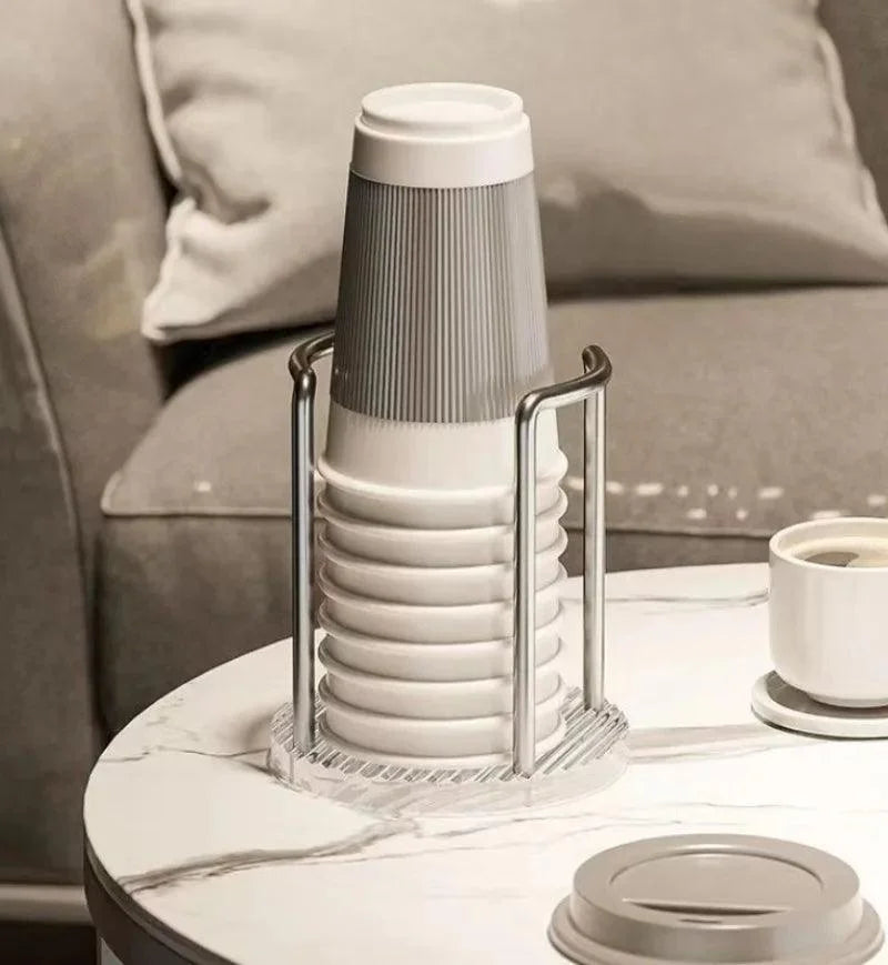 Suporte Organizador de Copos Descartáveis em Aço Inox e Acrílico Lenogue Prata / 1 Unidade