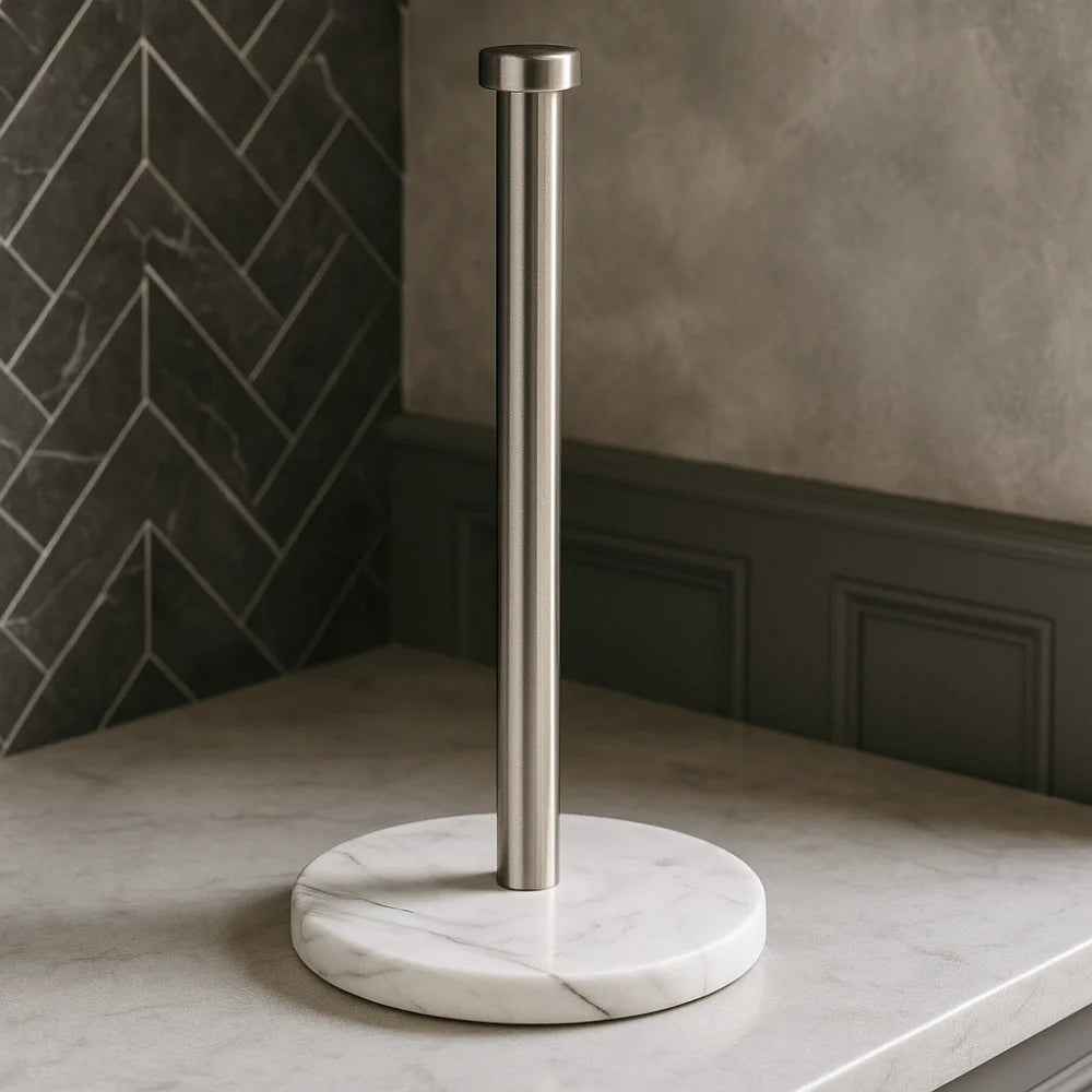 Suporte para Papel Toalha e Filme Plástico Mármore Dourado Lenogue Prata