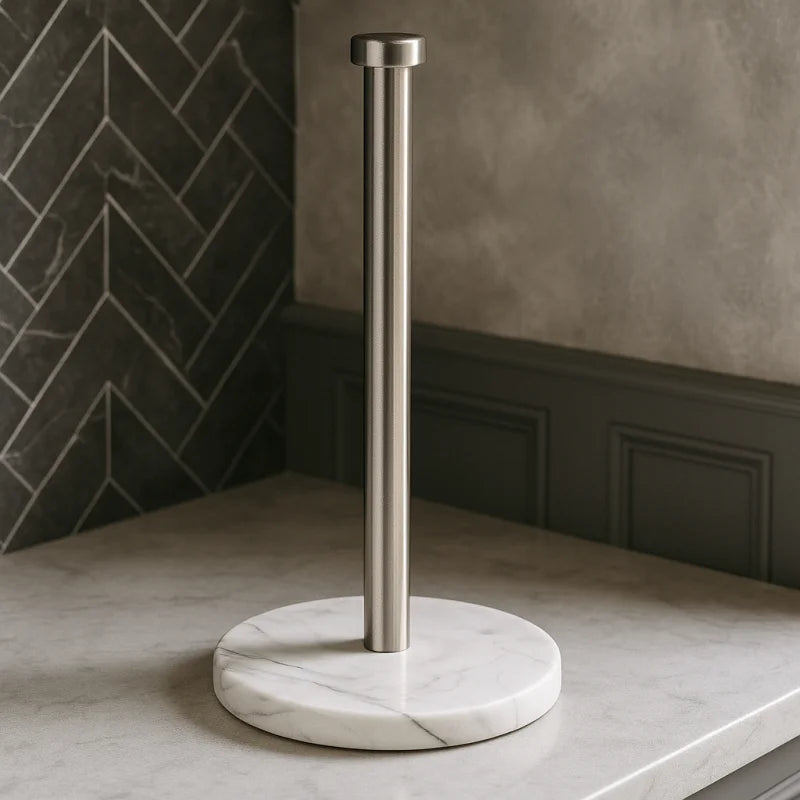 Suporte para Papel Toalha e Filme Plástico Mármore Dourado Lenogue Prata