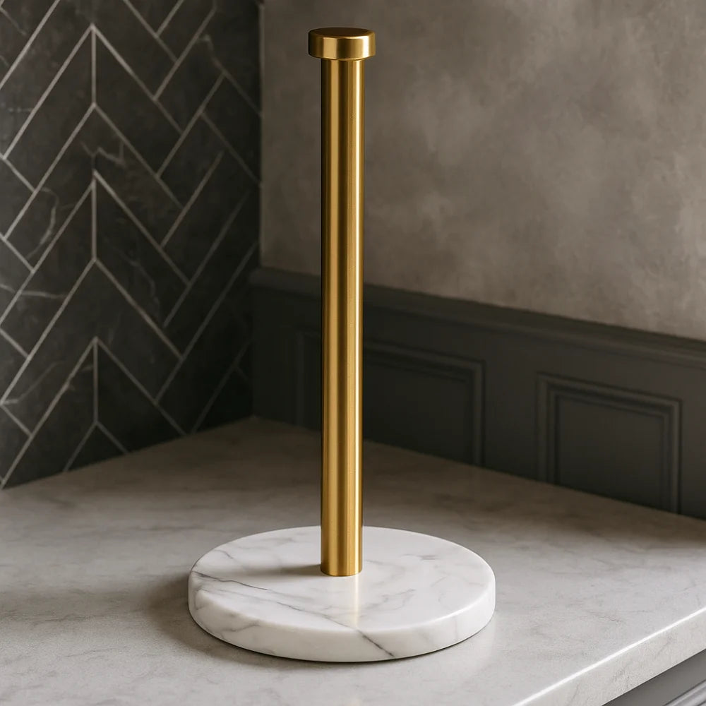 Suporte para Papel Toalha e Filme Plástico Mármore Dourado Lenogue