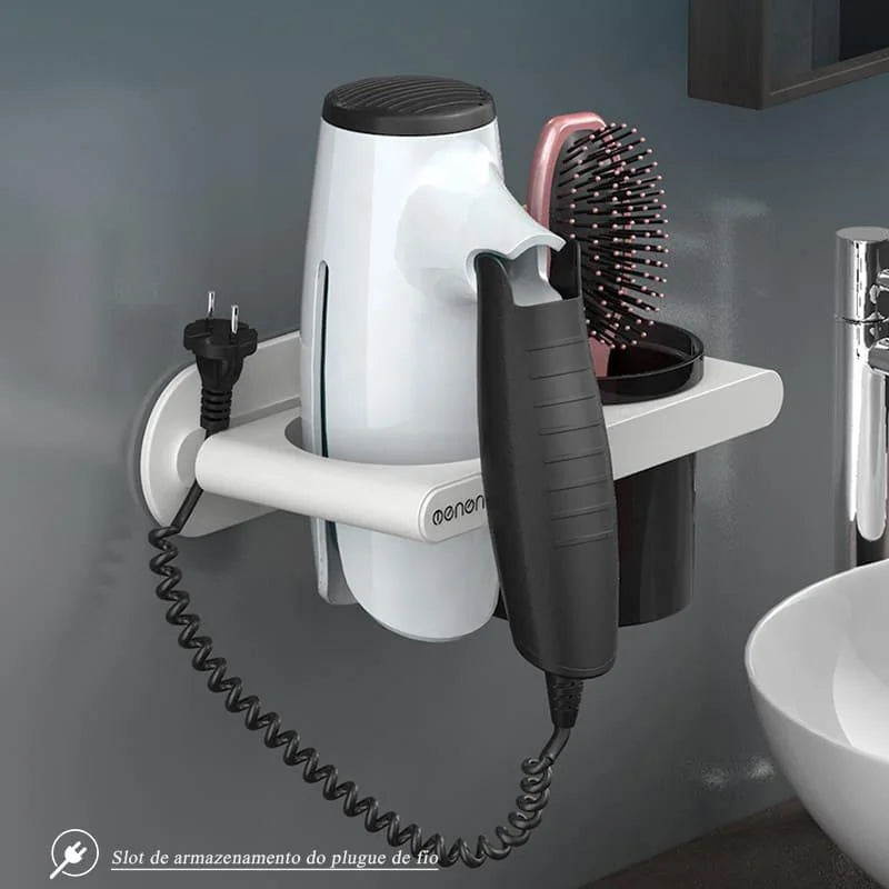 Suporte para Secador de Cabelo Parede com Compartimentos Lenogue