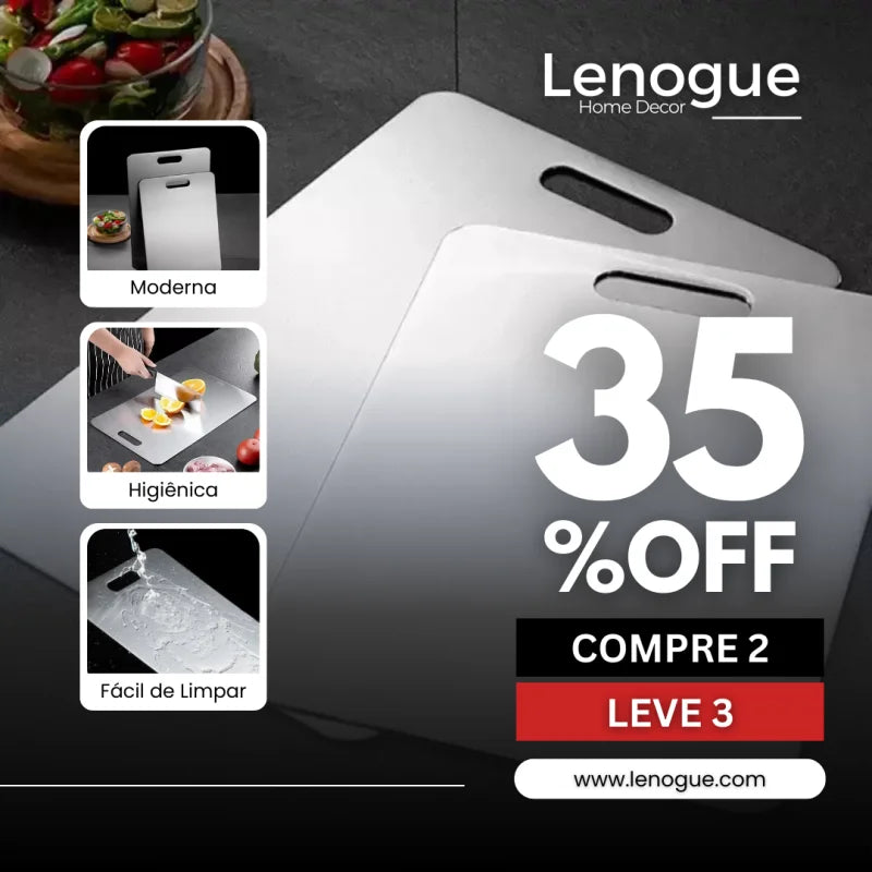 Tábua de Corte em Aço Inoxidável para Cozinha Antiodor Lenogue Prata / 29 x 20 Cm / Compre 2 Leve 3