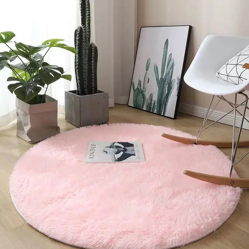 Tapete Felpudo Redondo Antiderrapante para Sala e Quarto Lenogue Rosa / 120 Cm Diâmetro