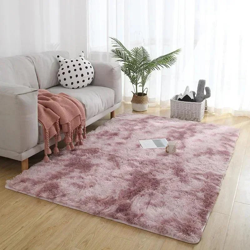 Tapete Felpudo Tie-dye Retangular para Decoração Moderna Lenogue Gradiente Rosa / 100 x 200 Cm
