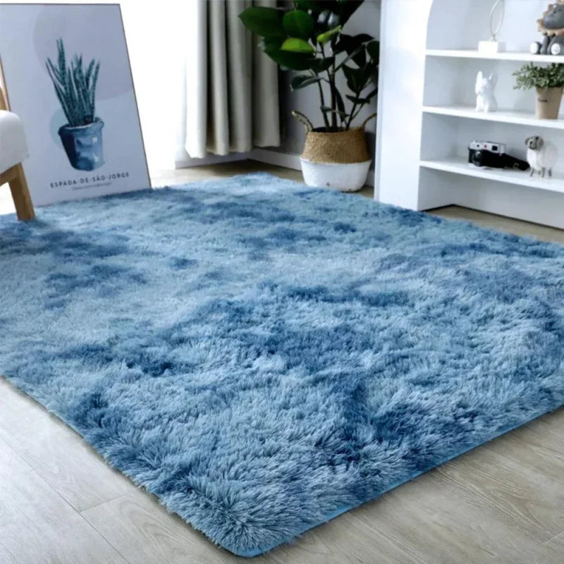 Tapete Felpudo Tie-dye Retangular para Decoração Moderna Lenogue Gradiente Azul / 100 x 200 Cm