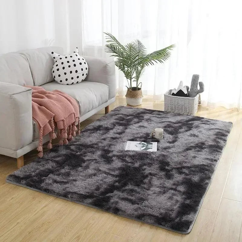 Tapete Felpudo Tie-dye Retangular para Decoração Moderna Lenogue Gradiente Cinza Escuro / 100 x 200 Cm