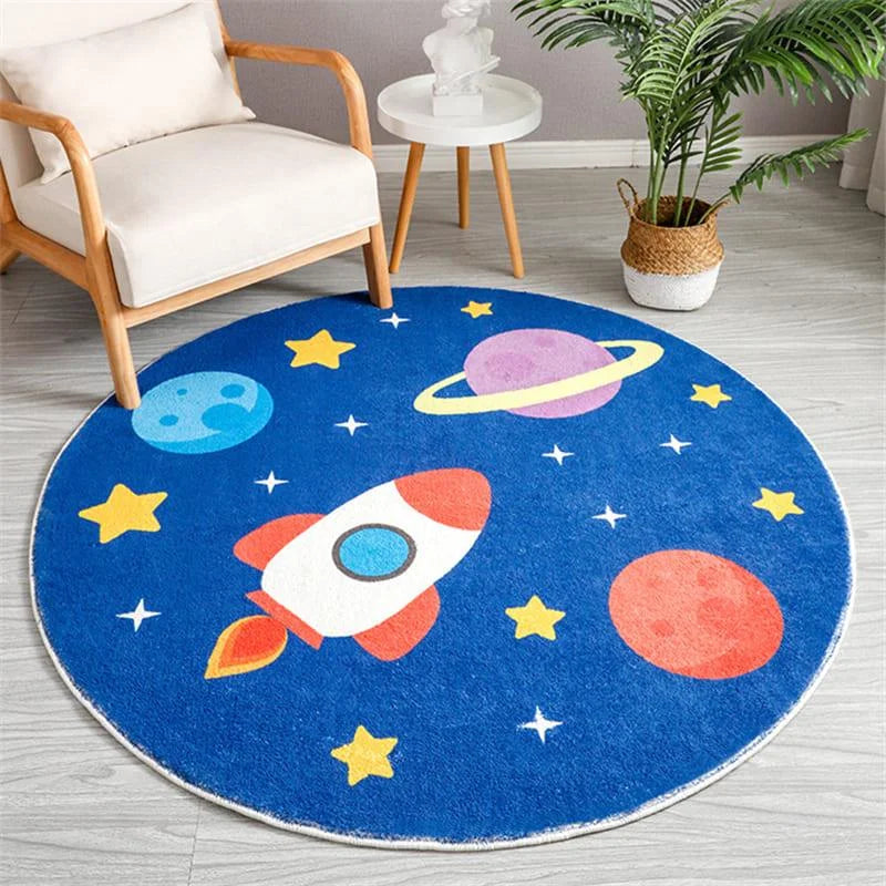 Tapete Infantil Redondo Planetas Antiderrapante Lenogue / 80cm x