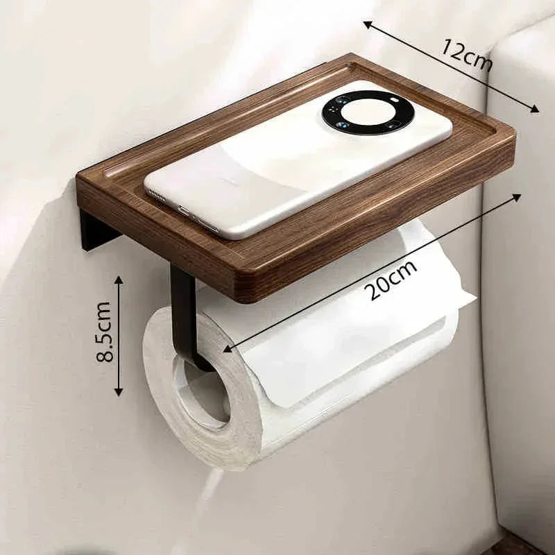 Toalheiro de Parede em Madeira Nogueira para Banheiro Lenogue Porta Papel