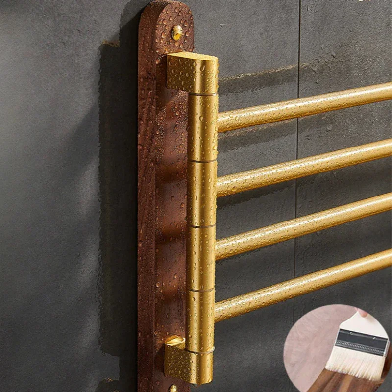 Toalheiro de Parede Escovado Dourado com Madeira Nogueira Lenogue