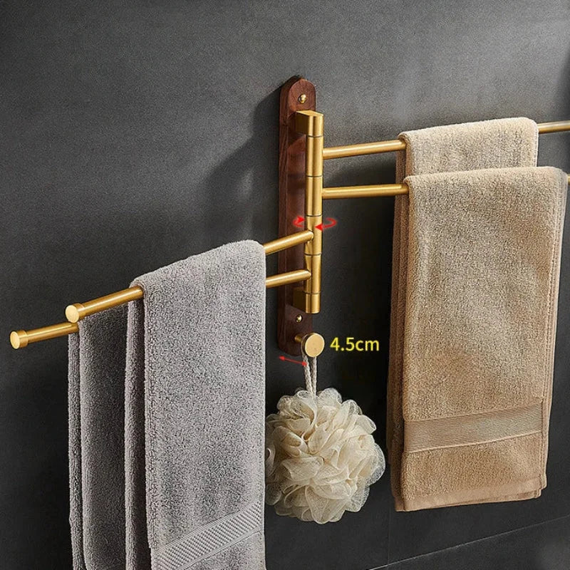 Toalheiro de Parede Escovado Dourado com Madeira Nogueira Lenogue