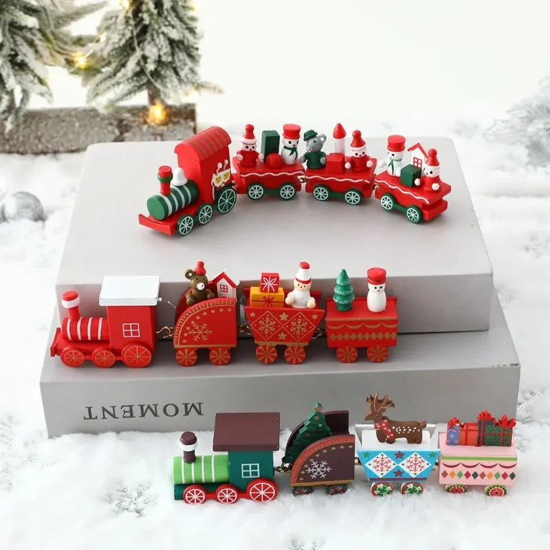 Trenzinho de Madeira Natalino Vermelho para Mesa Festa Lenogue