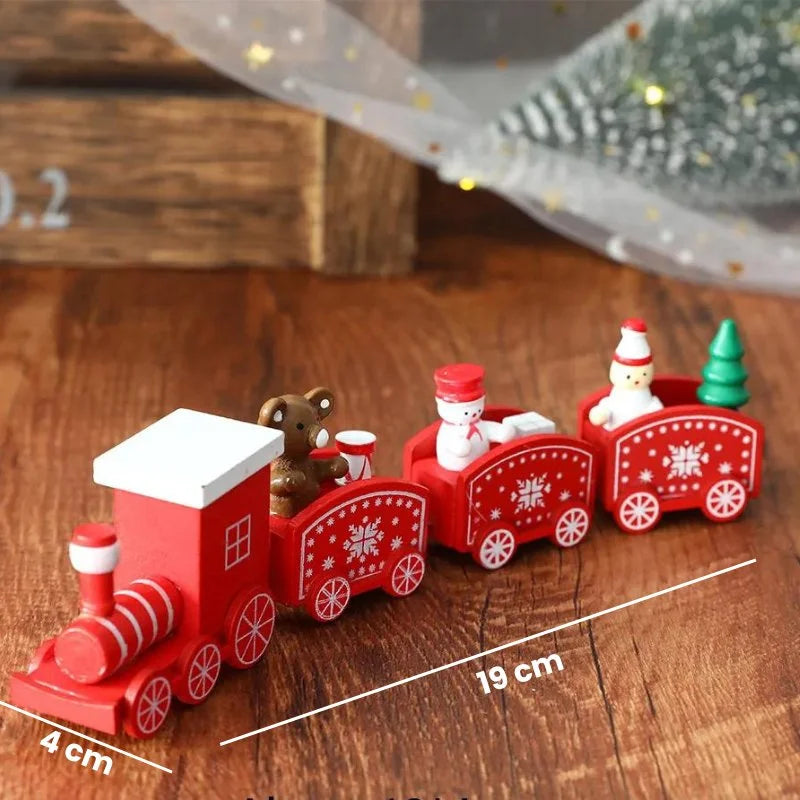 Trenzinho de Madeira Natalino Vermelho para Mesa Festa Lenogue