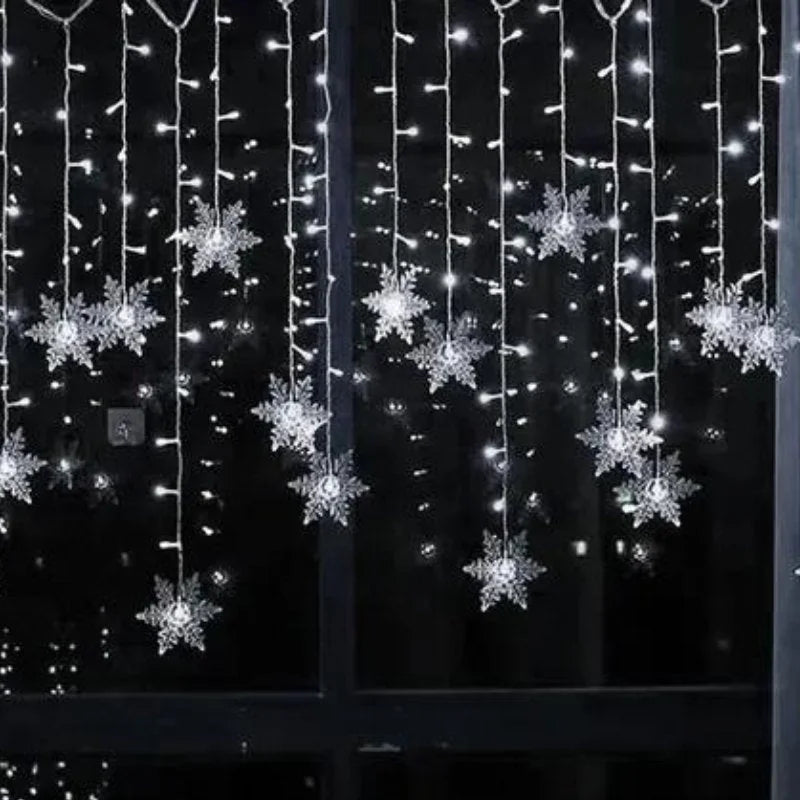 Varal de Luzes Led Flocos Neve com 8 Modos Iluminação Lenogue Branco / 110v