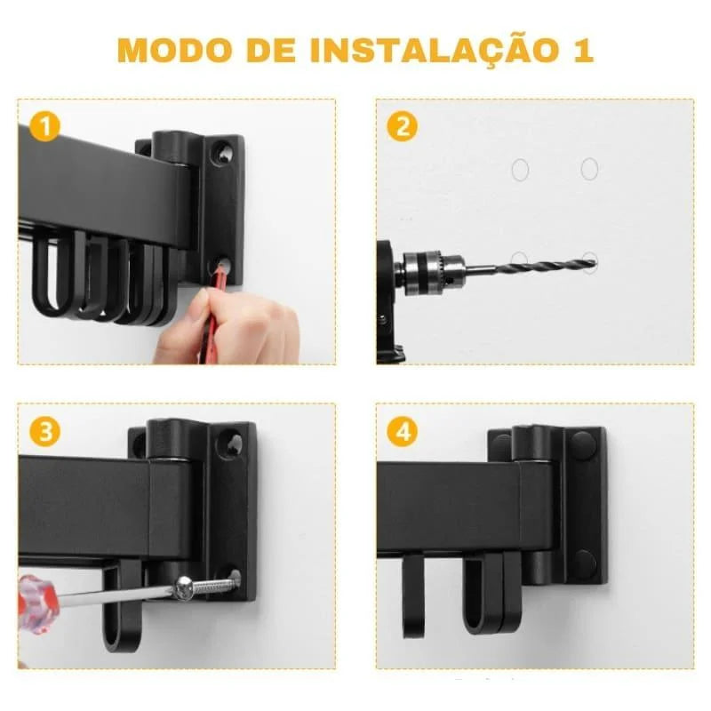 Varal Retrátil de Alumínio para Parede Suporta até 25kg Lenogue