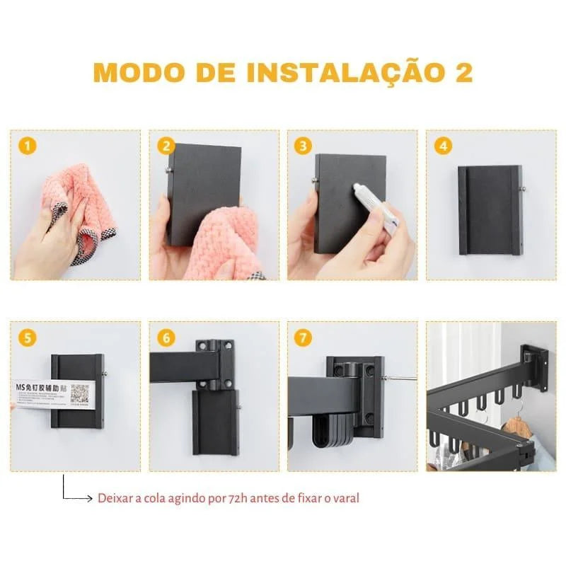 Varal Retrátil de Alumínio para Parede Suporta até 25kg Lenogue