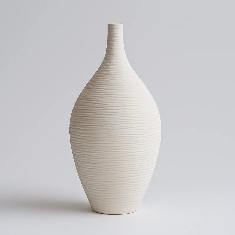 Vaso de Cerâmica Boca Estreita Estilo Nórdico para Sala Lenogue Bege - g