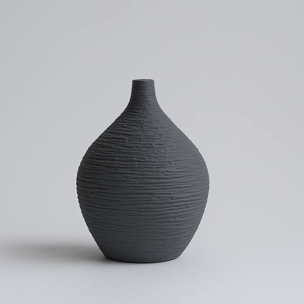 Vaso de Cerâmica Boca Estreita Estilo Nórdico para Sala Lenogue Cinza - p