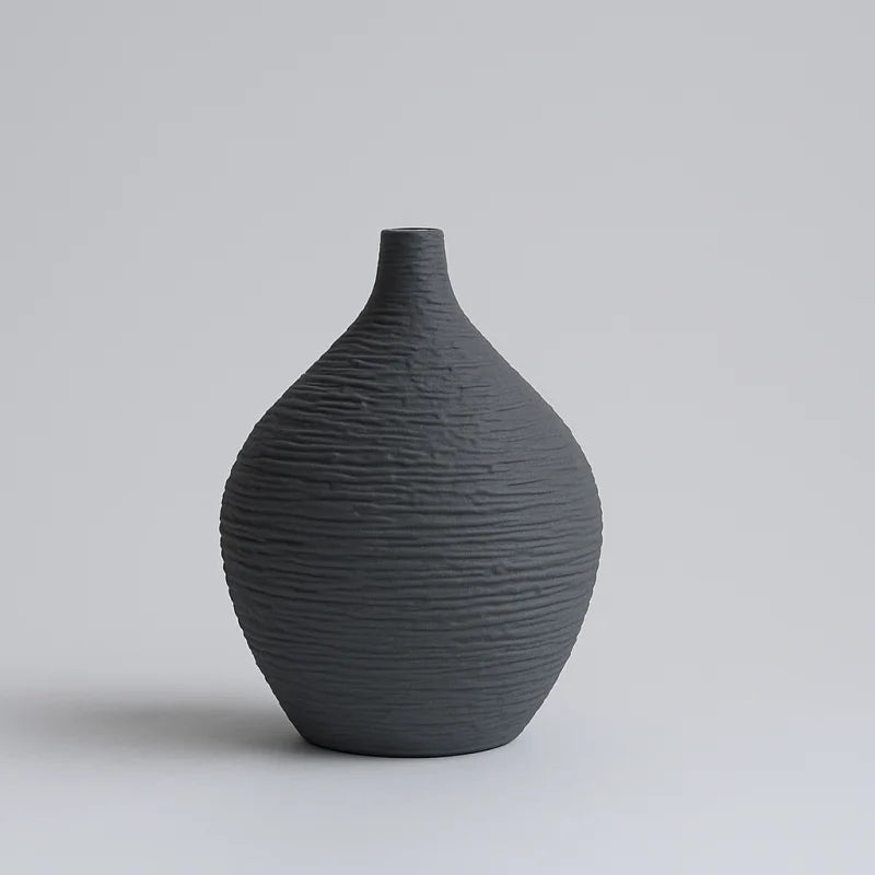Vaso de Cerâmica Boca Estreita Estilo Nórdico para Sala Lenogue Cinza - p