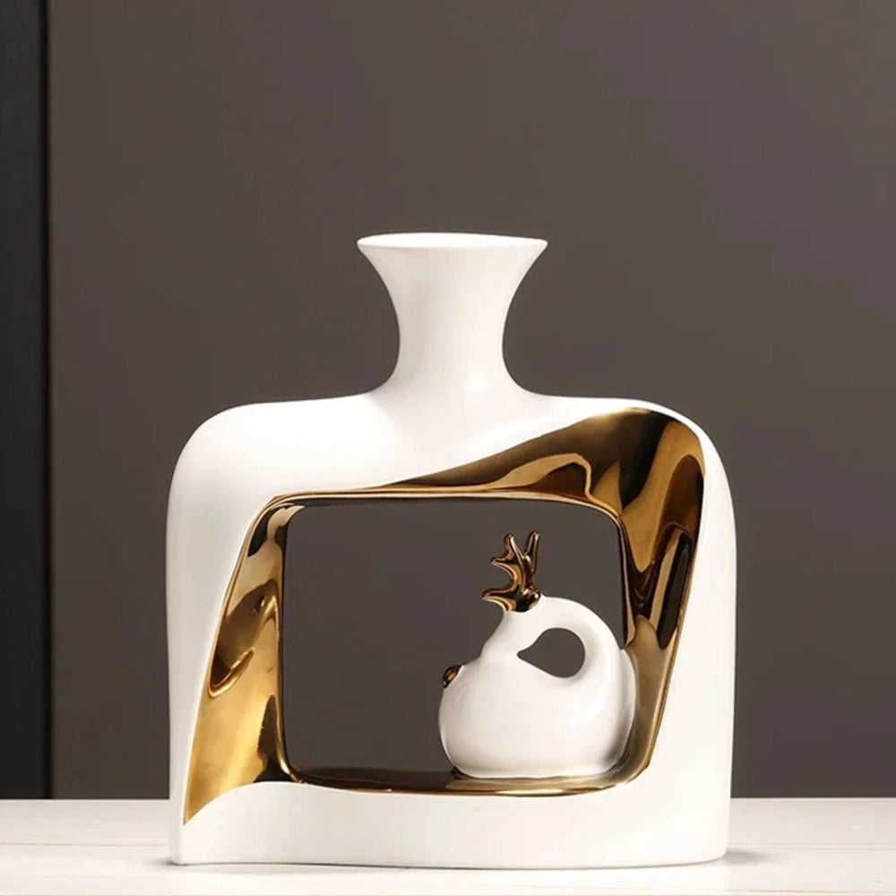 Vaso de Cerâmica Confort Design Moderno Artesanal Lenogue Branco (Mod. B)