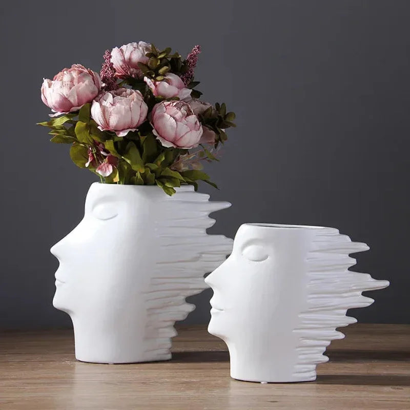 Vaso de Cerâmica Visage Escultura Facial Fosco Nórdico Lenogue